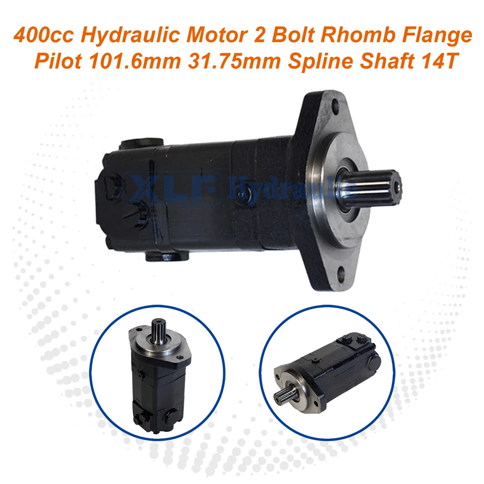 400cc Hydraulic Motor 2 Bolt Rhomb Flange Pilot 14T Spline Shaft 31.75mm 101.6mm