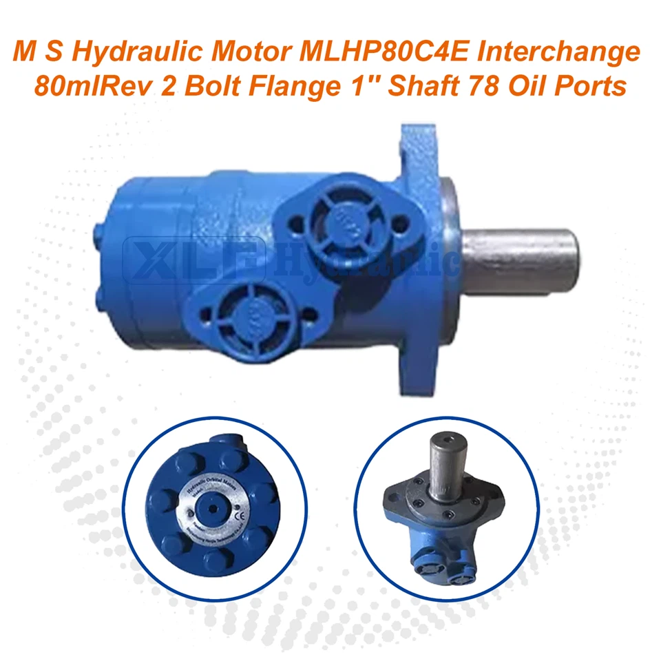 M S Hydraulic Motor MLHP80C4E - 80ml/Rev, 2 Bolt Flange, 1'' Shaft, 7/8 Oil Ports (Interchange)