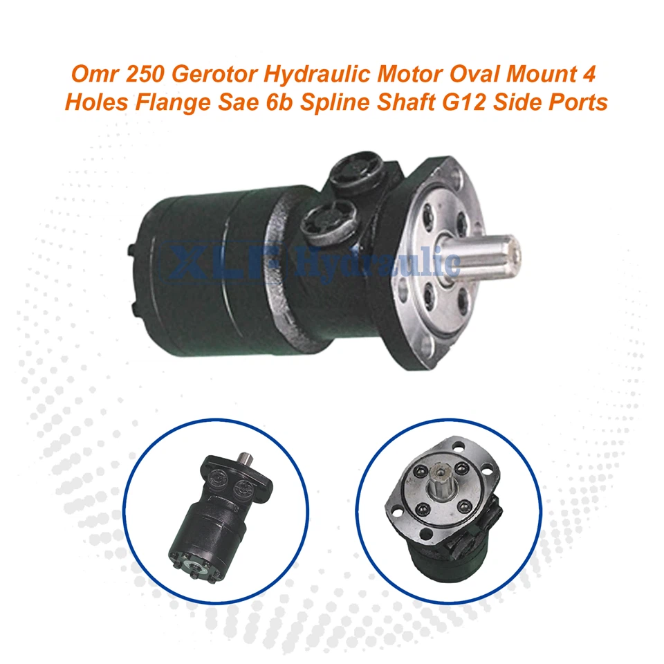 OMR 250cc Gerotor Hydraulic Motor - SAE 6B Spline Shaft G1/2 Side Ports 4-Hole Oval Flange Mount LSHT