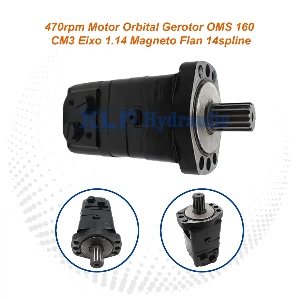 OMS 160 Orbital Gerotor Hydraulic Motor | 470 RPM 160cm³ 1-1/4" Shaft 14 Spline Magneto Flange