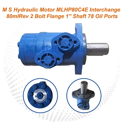 M S Hydraulic Motor MLHP80C4E - 80ml/Rev, 2 Bolt Flange, 1'' Shaft, 7/8 Oil Ports (Interchange)
